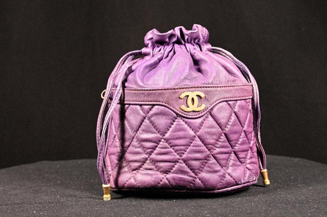 CHANEL Lambskin Matelass Turn Lock Drawstring Chain Backpack Purple Auth