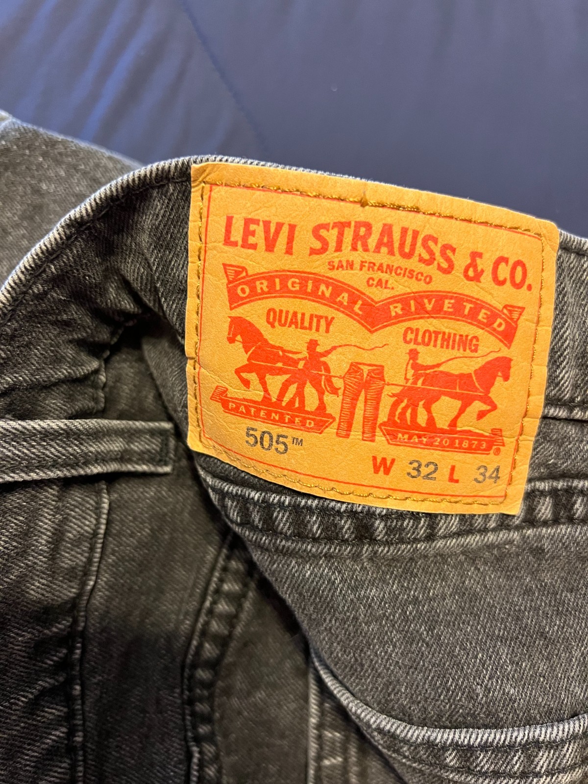 Levis 505 Jeans Mens 32×34 Gray Denim Regular Fit Straight Light Charcoal Wash