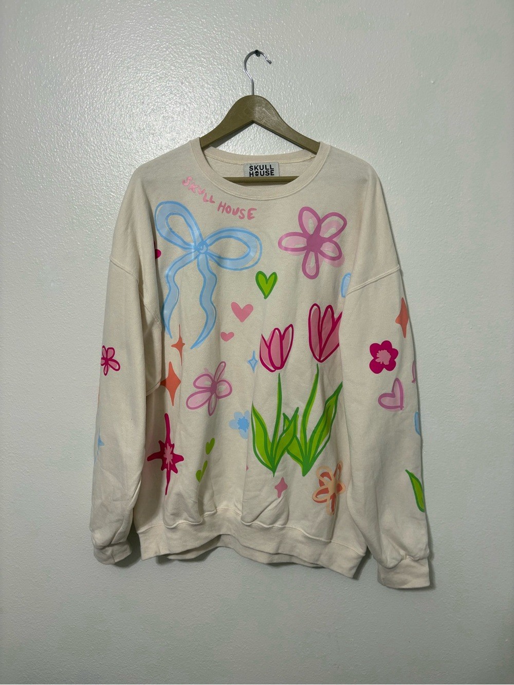 Skull House Size L/XL Ivory Multicolor Floral Pattern Preppy Loungewear Feminine