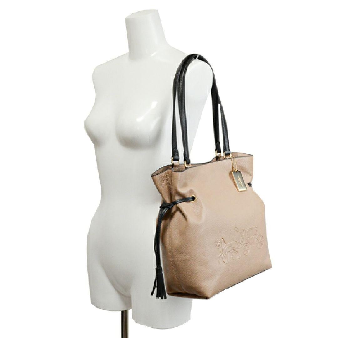 COACH Andy Tote Shoulder Bag CA165 Leather Beige x Black