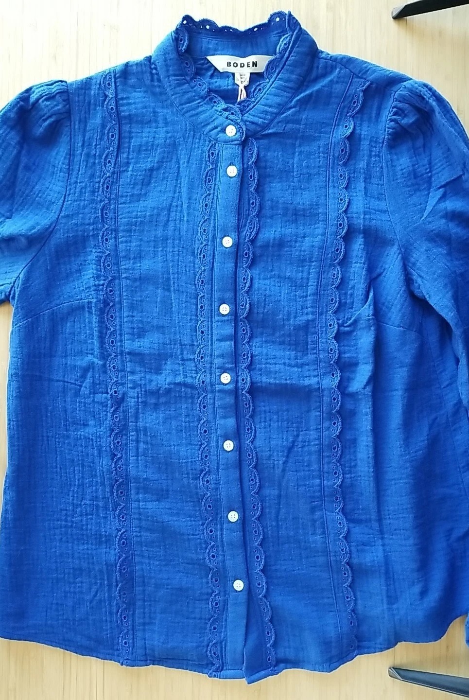 Boden Double Cloth Scallop Blouse US 6 NWT Cobalt Bright Blue Broderie Eyelet