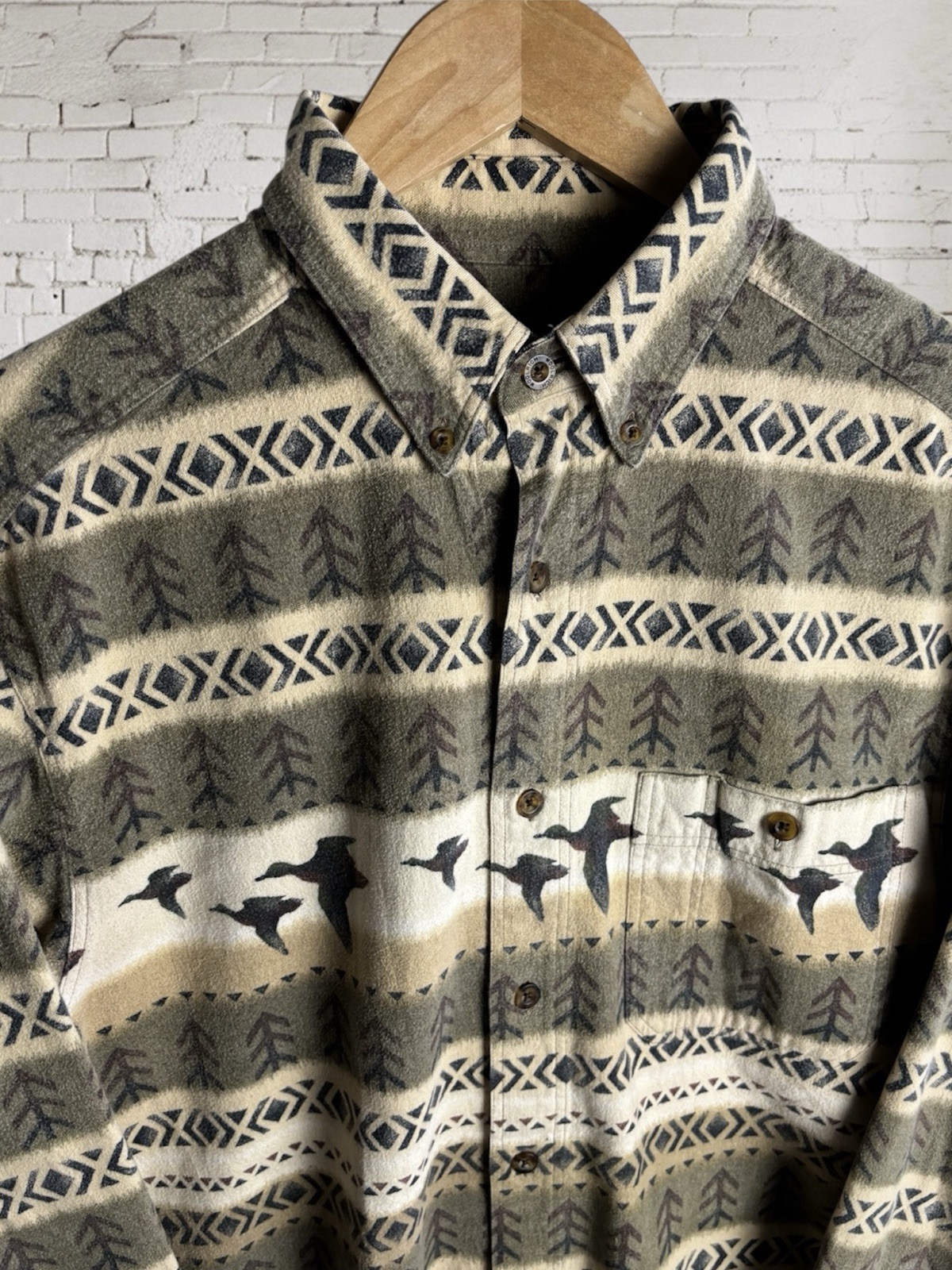 WOOLRICH 100% cotton Duck Green and cream vintage 90s flannel shirt size L