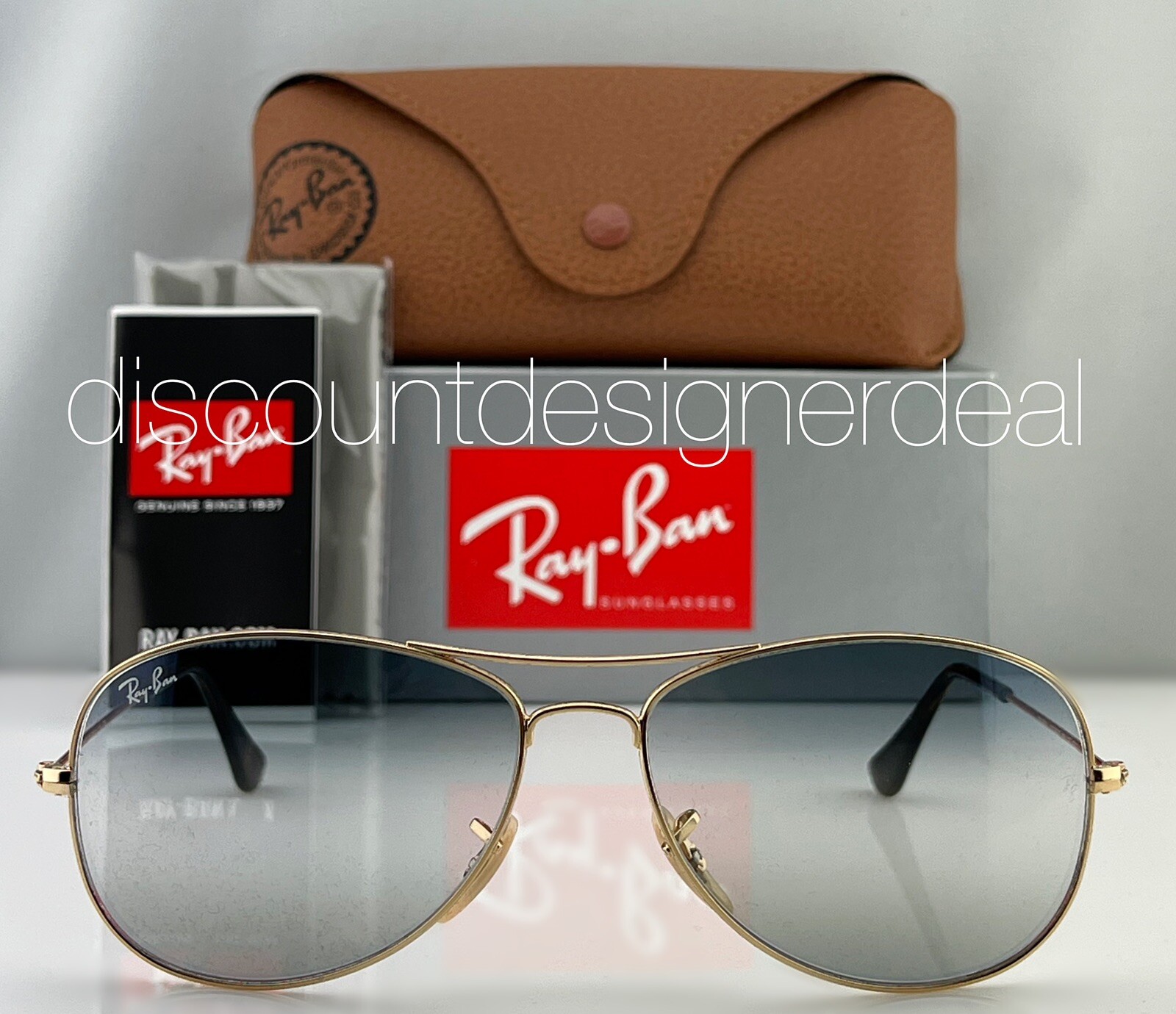 Ray-Ban RB3362 Cockpit Sunglasses 001/GF Gold Metal Frame Blue Gradient Lens 59