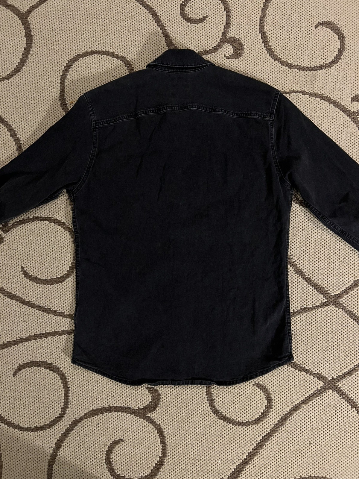Wrangler Western Pearl Snap Denim Shirt Mens Small Black Long Sleeve