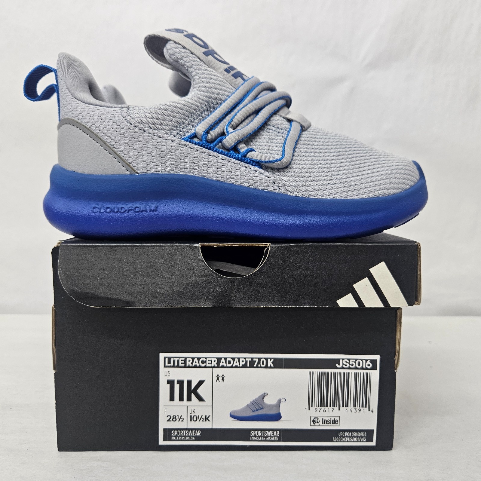 Adidas Lite Racer Adapt 7.0 K Athletic Sneakers JS5016 Grey Blue Kids Size 11K