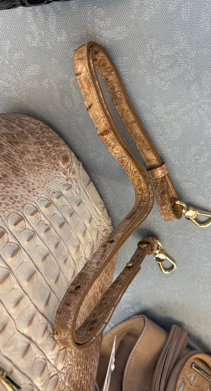 Brahmin Mod Bowie Praline Ombre Melbourne Crocodile Embossed Leather Satchel