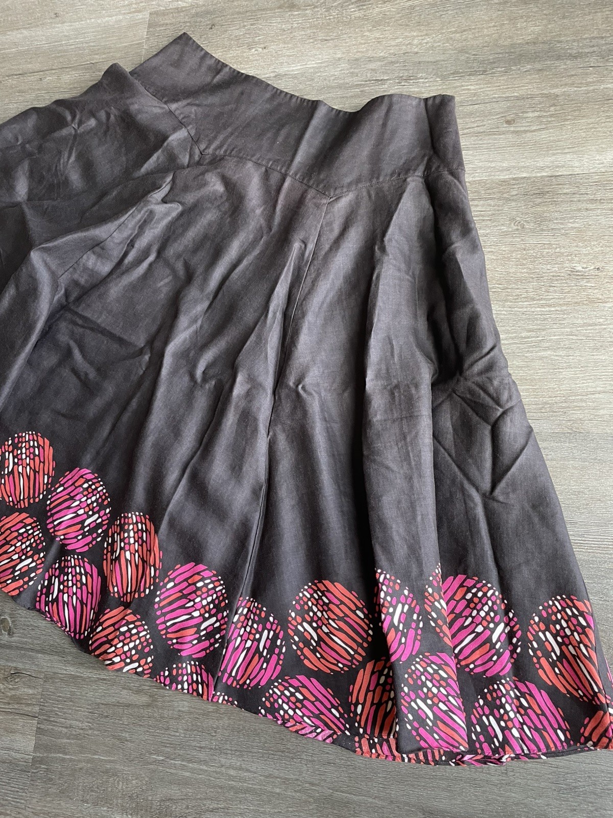 Madison Womens Brown Flowy A Line Midi Skirt 16 Boho Artsy Abstract Circle Print