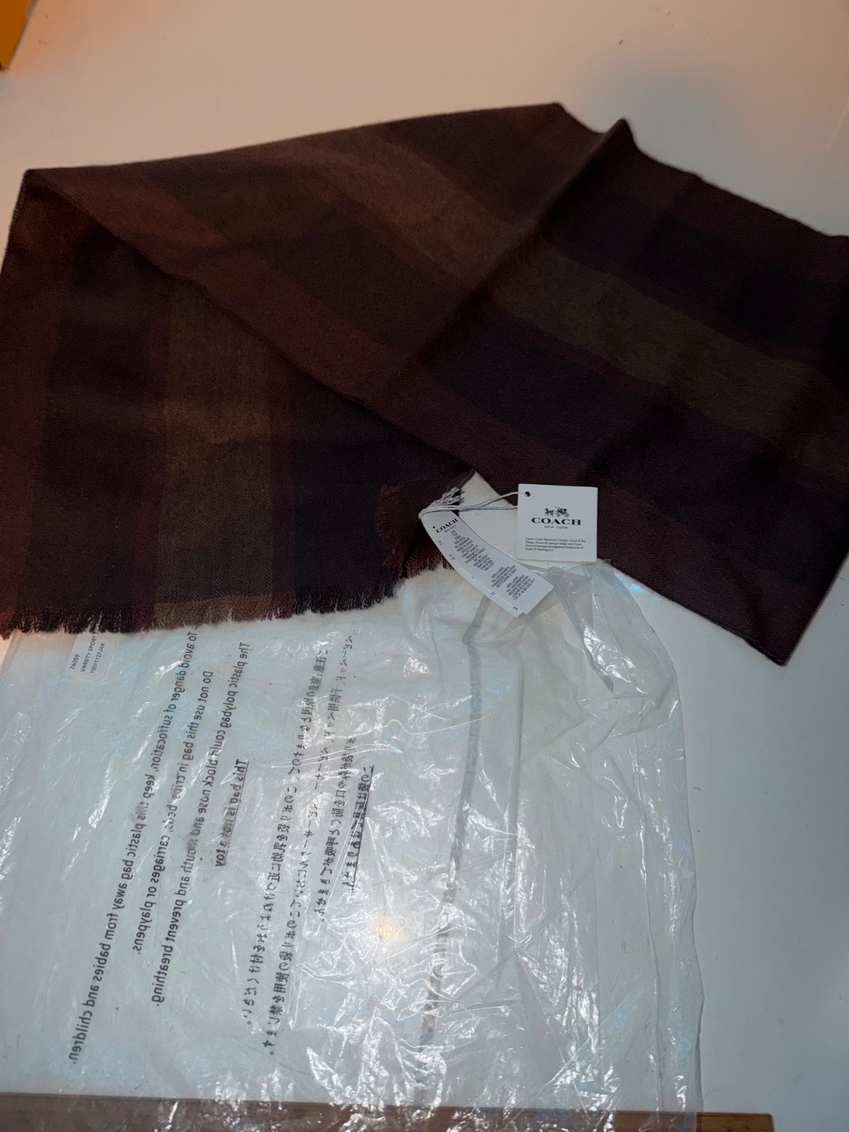 NEW COACH 76059 VARSITY SPORT SCARF BURGUNDY/ WALNUT