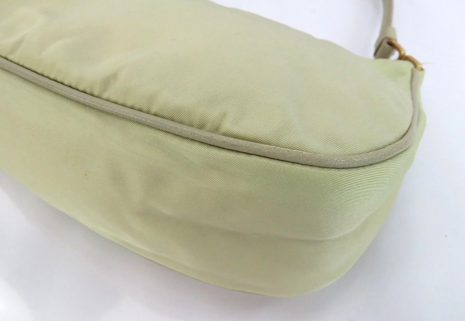 Authentic PRADA Beige Nylon and Leather Shoulder Bag Pouch Purse #63259