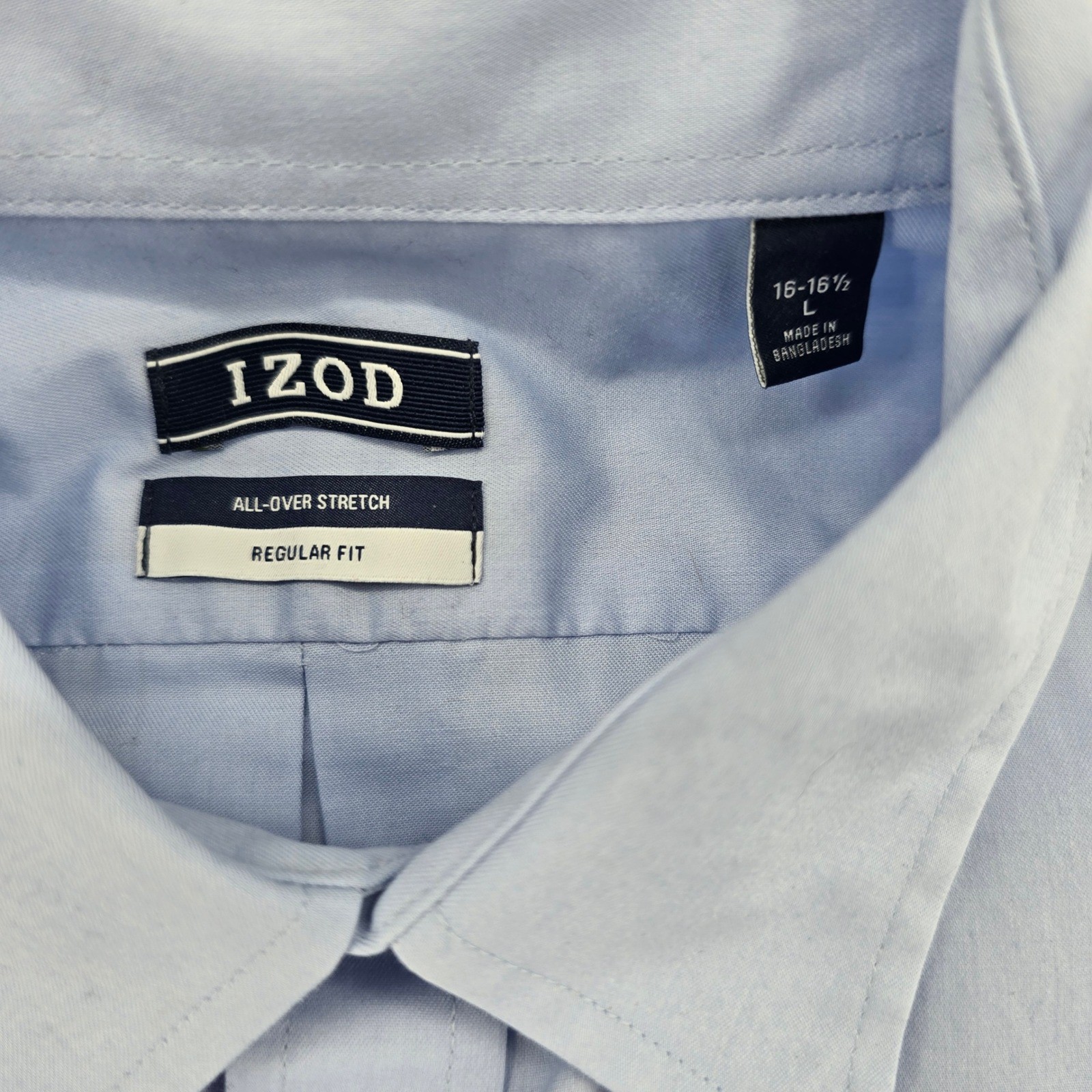 IZOD Button Down Shirt Mens Large Short Sleeve Blue All-Over Stretch Regular Fit