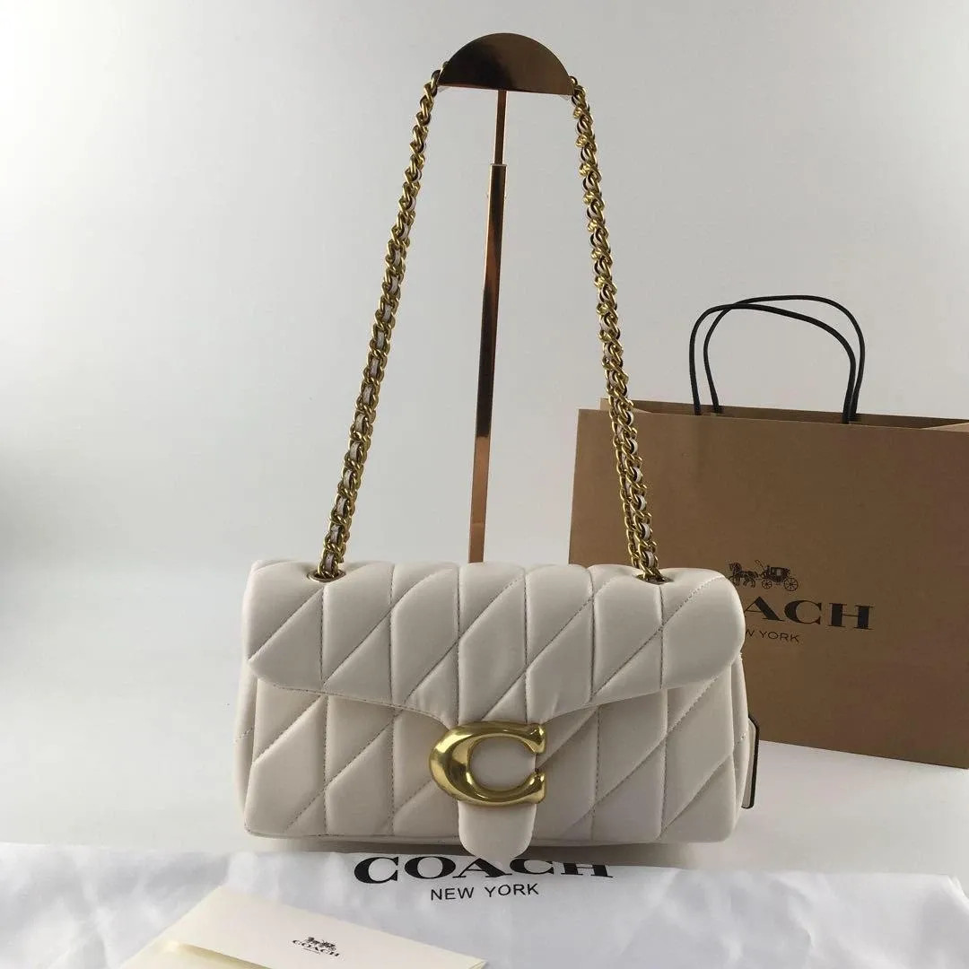 COACH Tabby 26 Quilted Shoulder Bag Leather White/Gold CP150 outlet New from JPN
