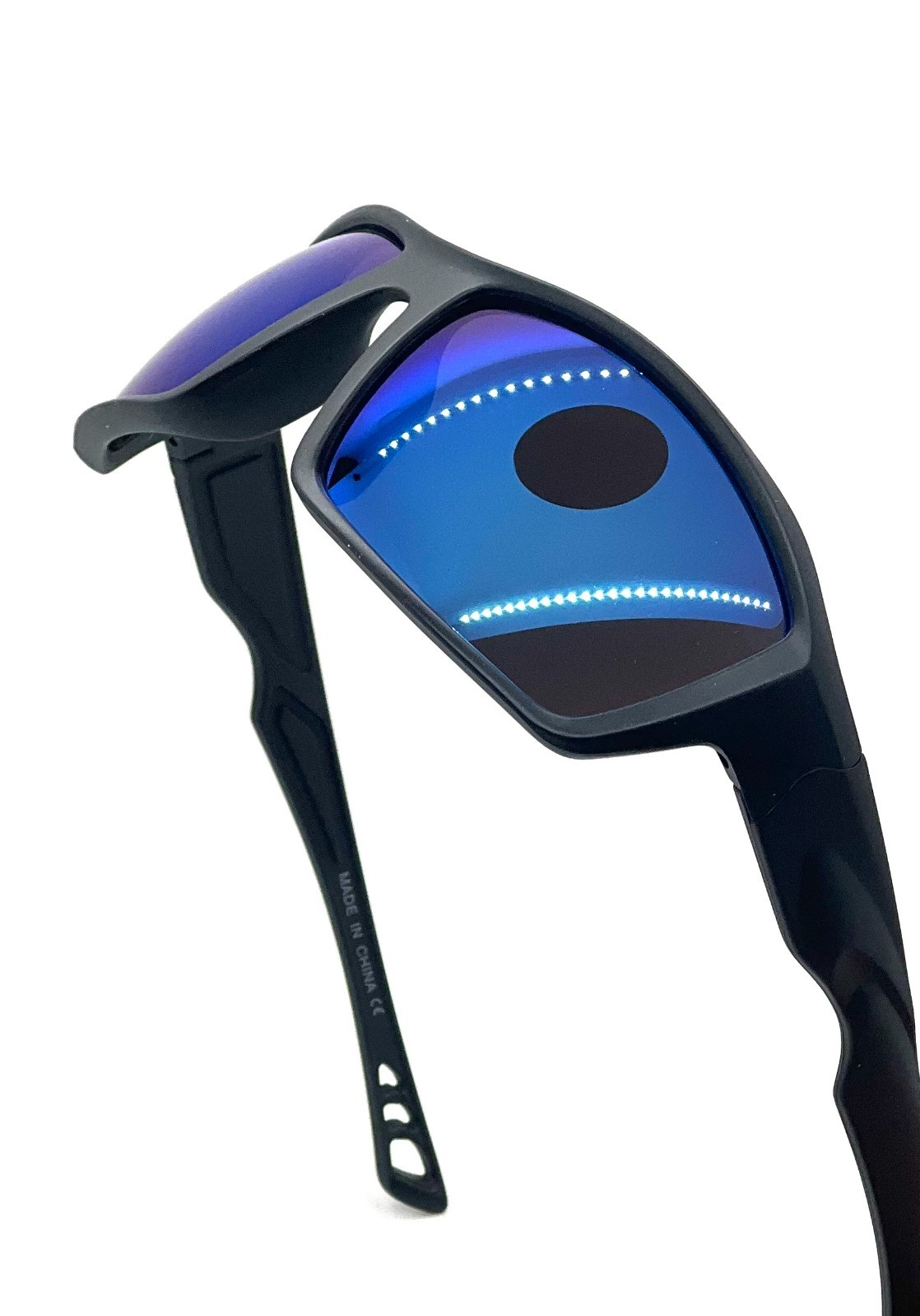 Driving Sunglasses Blue Mirror Lens Black Frame Classic Shades Confortable Sport