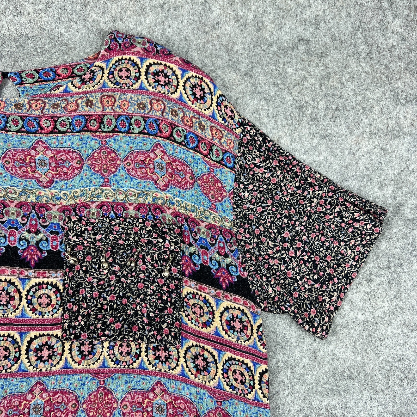 VTG Norton Mcnaughton Shirt Womens Large 14 Aztec Short Sleeve Boho Pocket Tee