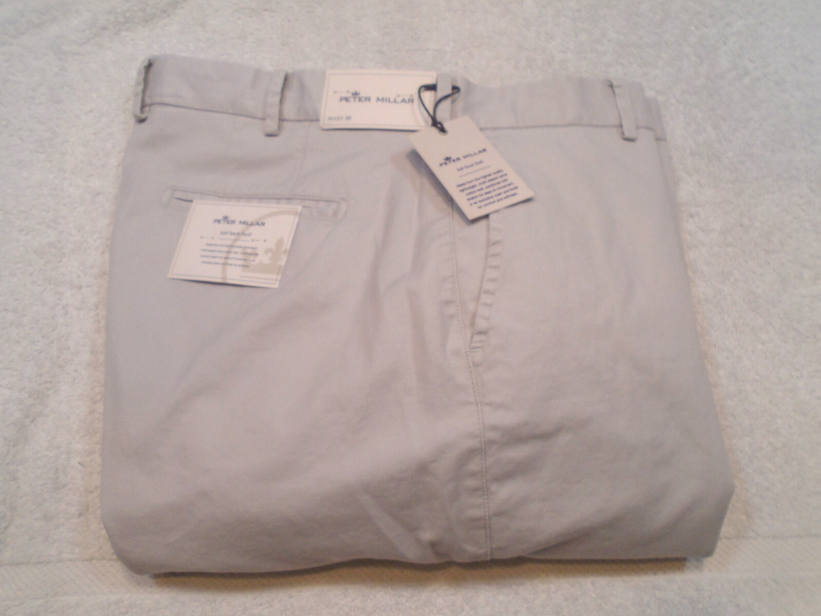 Peter Millar Soft Touch Twill Pima Cotton Khaki Pant NWT $149 38 x 36 Light Gray