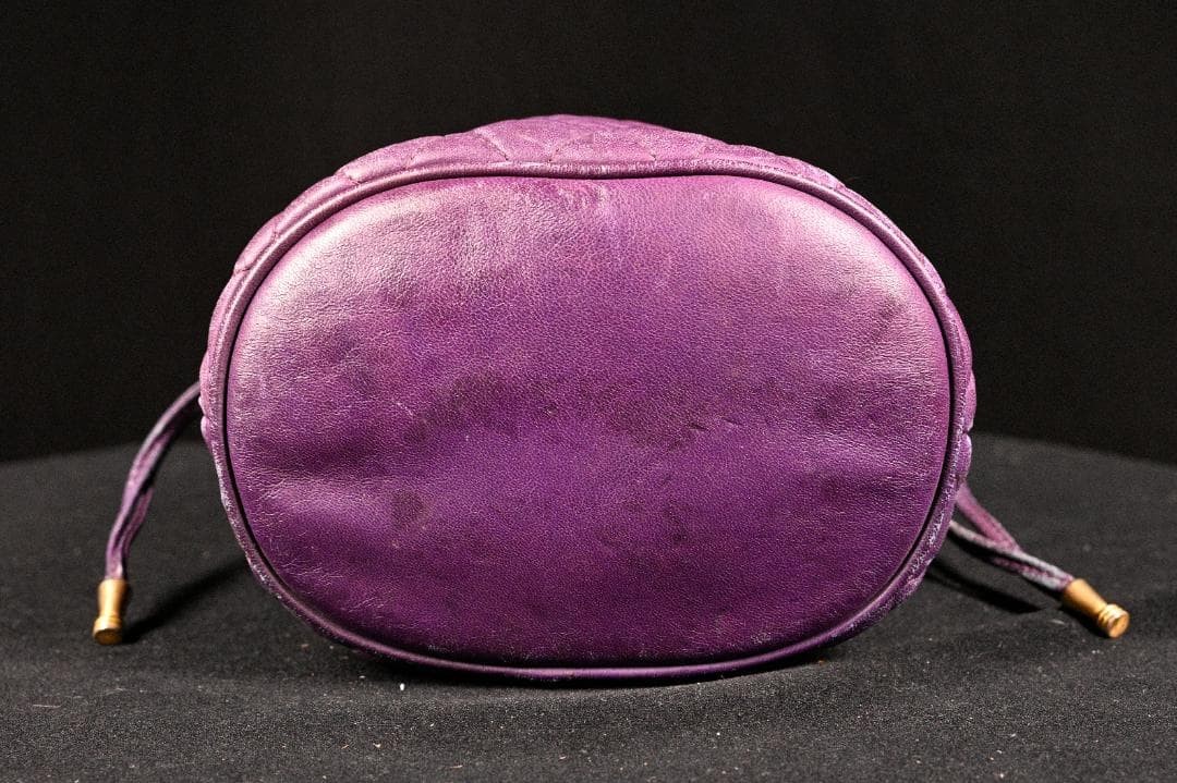 CHANEL Lambskin Matelass Turn Lock Drawstring Chain Backpack Purple Auth