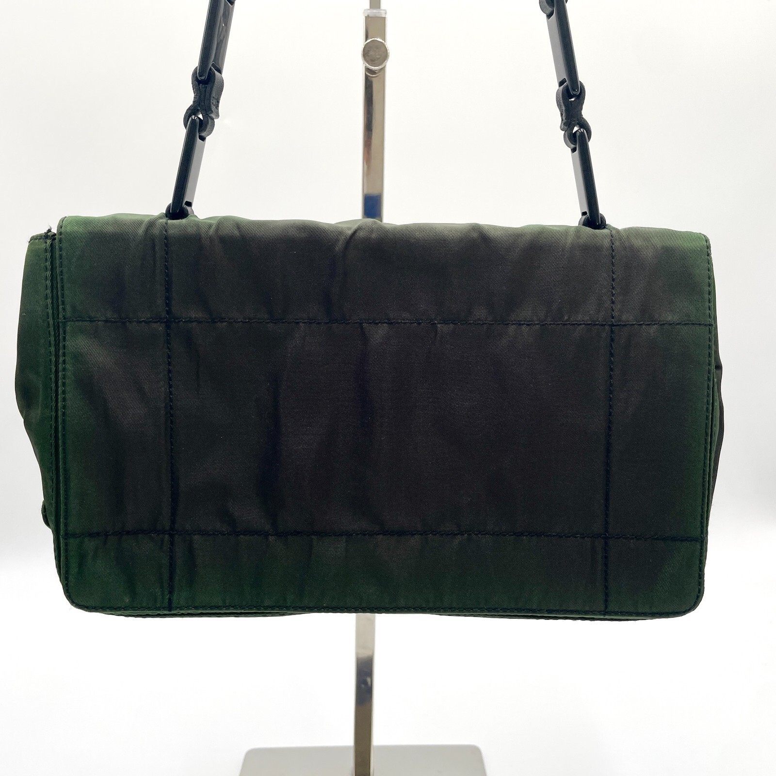 PRADA Chain Shoulder Bag Nylon Plastic Leather Khaki Black 612