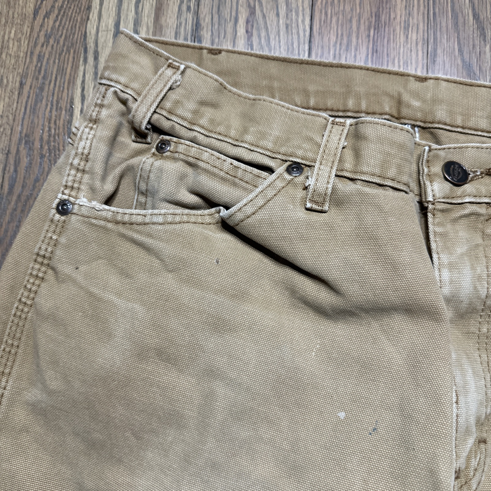 Distressed Worn DICKIES CARPENTER PANTS Classic Brown Tan 32×32 1990s Y2K