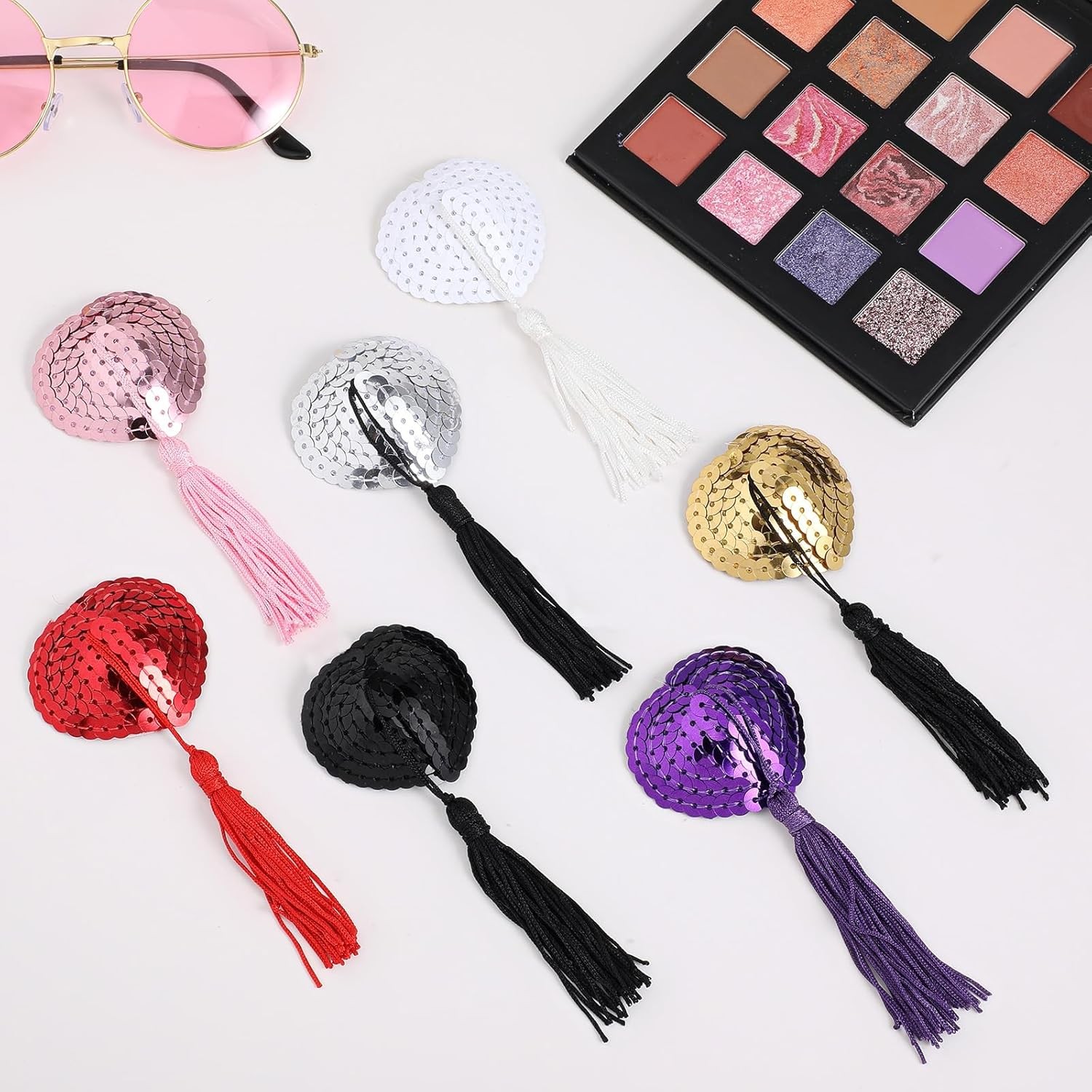 7 Pairs Reusable Adhesive Nipple Cover Shiny Silicone Heart-Shaped Pastie