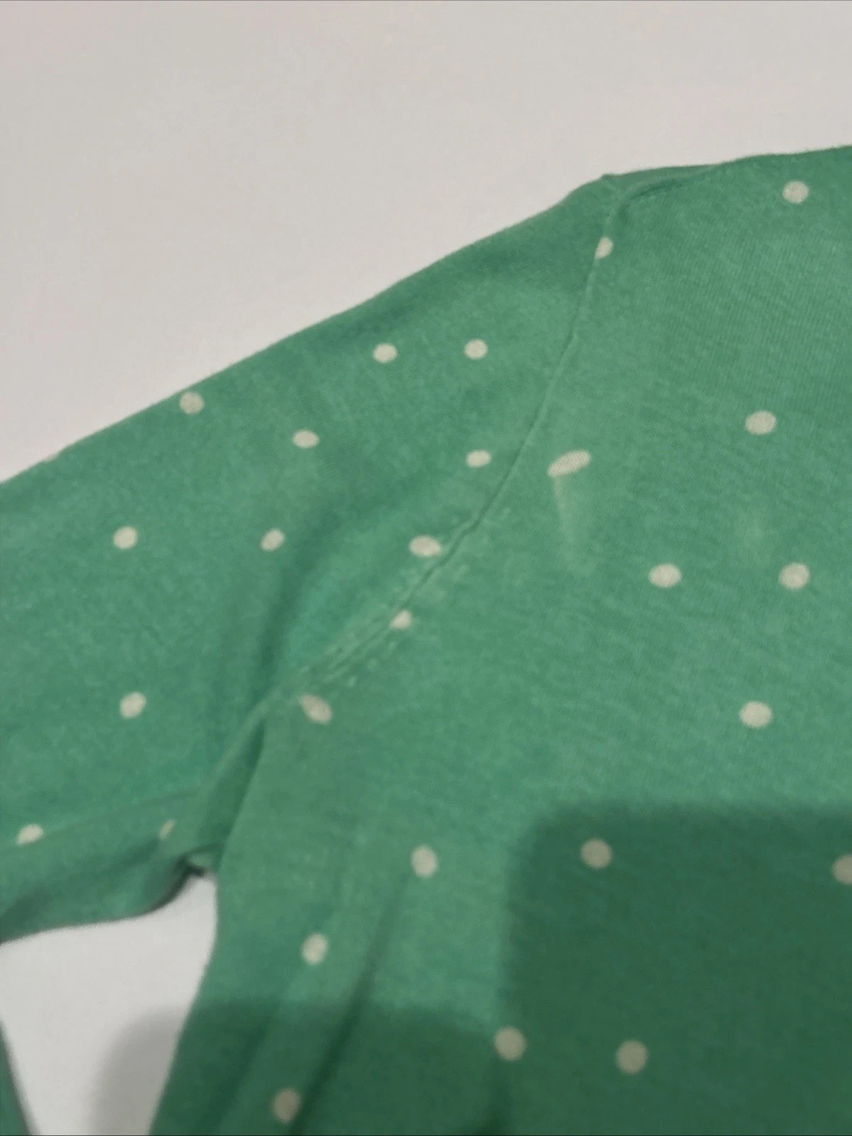 JCrew Size M Thin Teal Cardigan With White Polka Dots