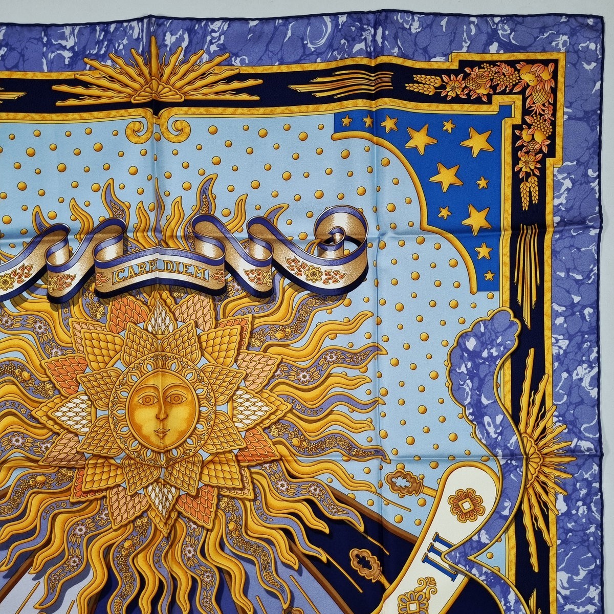 RARE VINTAGE HERMES Silk Scarf “Carpe Diem” Carre 90 designed by Joachim Metz