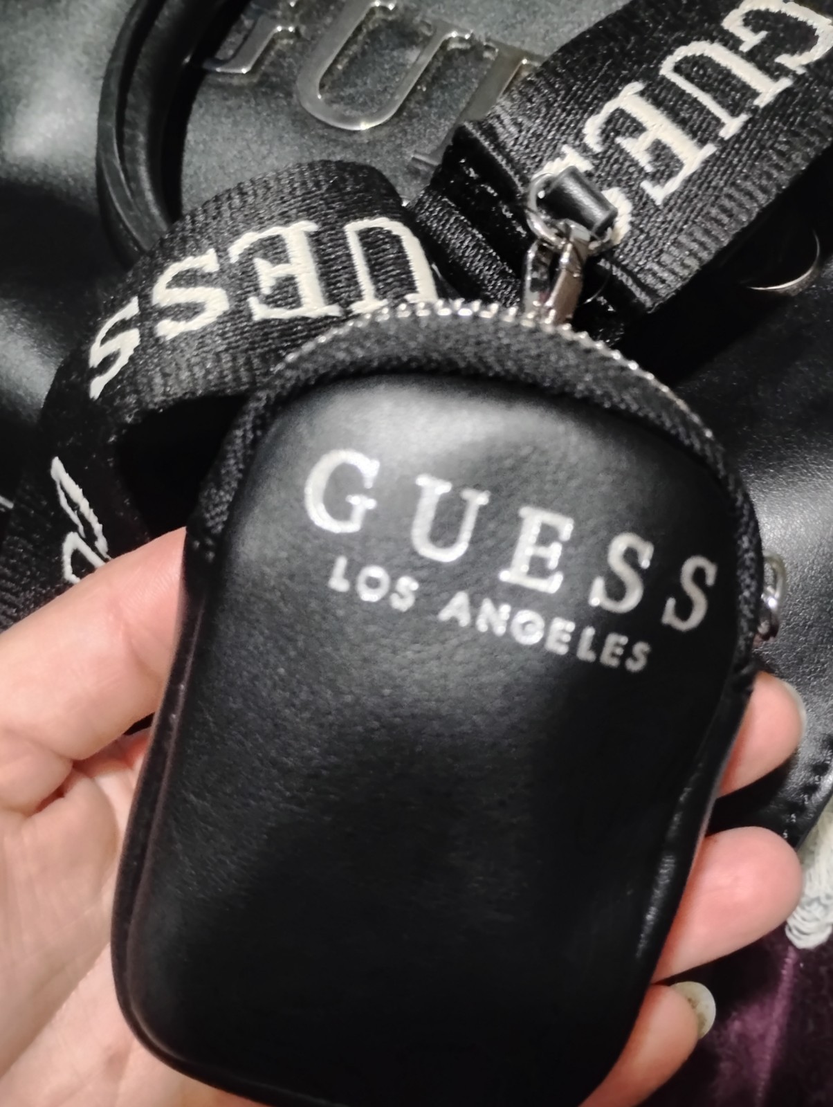 GUESS Black Logo Satchel Top Handle Bag w/ Detachable Strap + Coin Purse