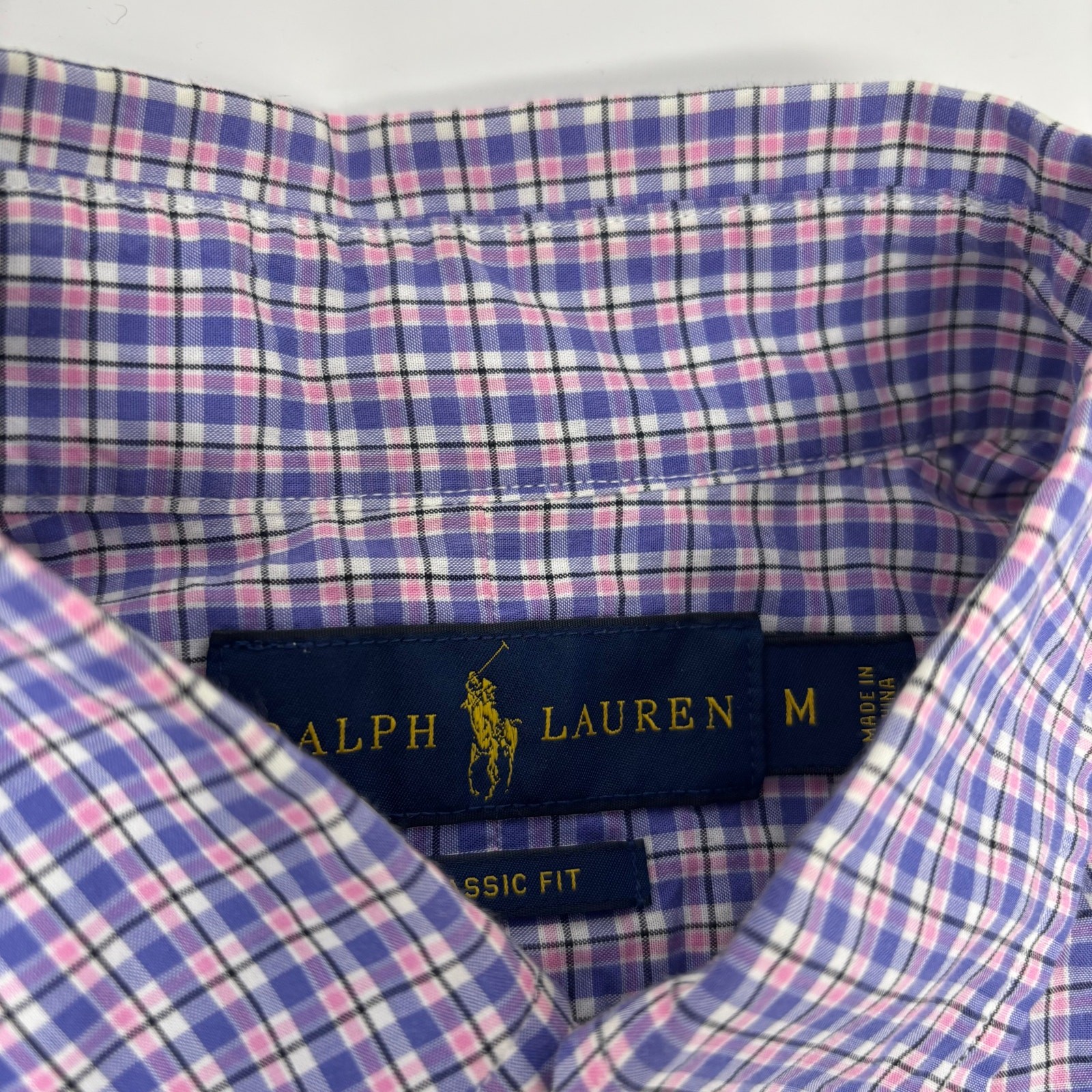 Ralph Lauren Mens Medium Purple pink Gingham Check Long Sleeve Button Down Shirt