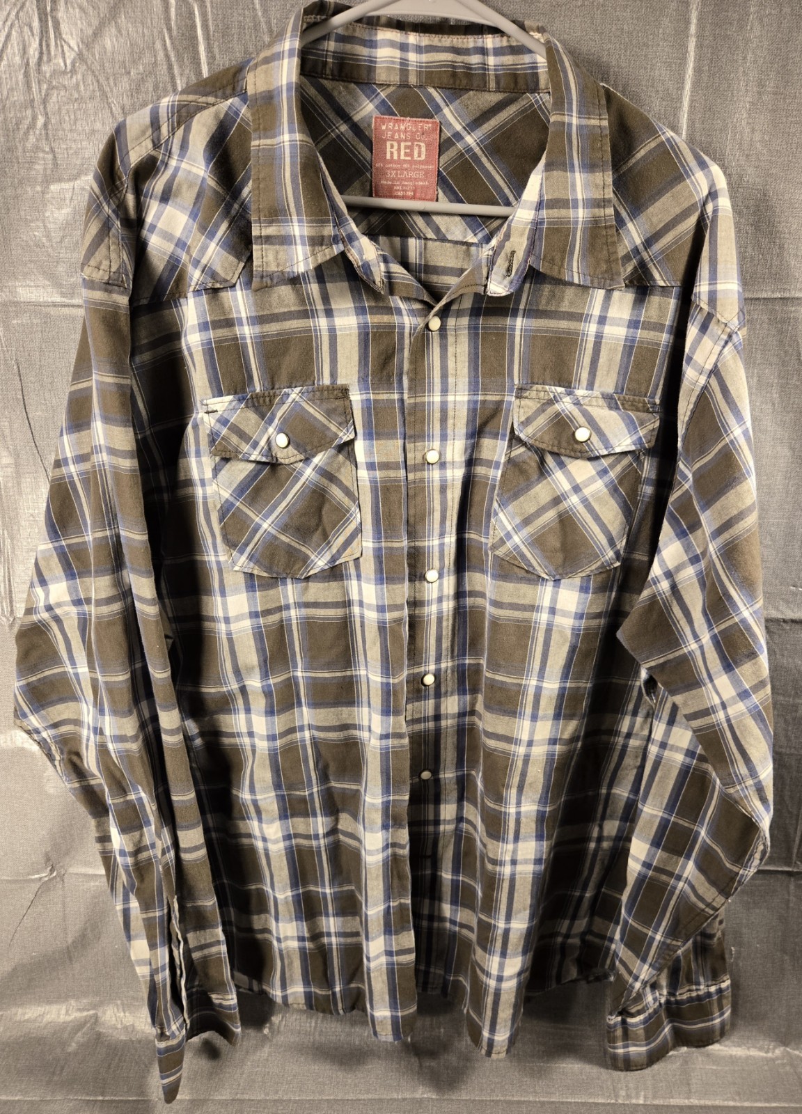 Wrangler Jeans Co RED Mens Long Sleeve Pearl Snap Plaid Size 3XL Brown Blue Tan