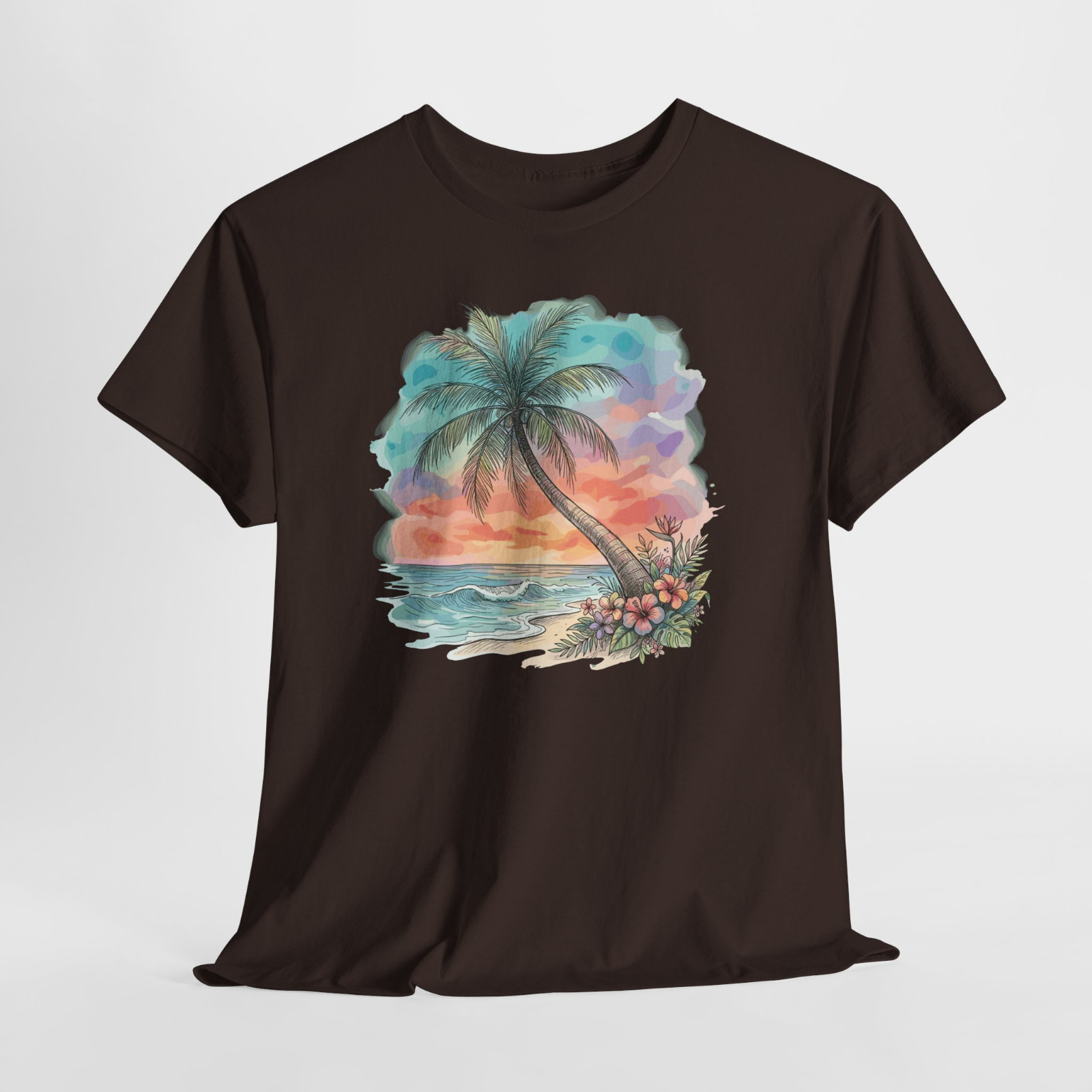 Sunset Beach Palm Tree Ocean Gift Graphic T Shirt Tee Top S-XL, Plus 2X 3X 4X 5X