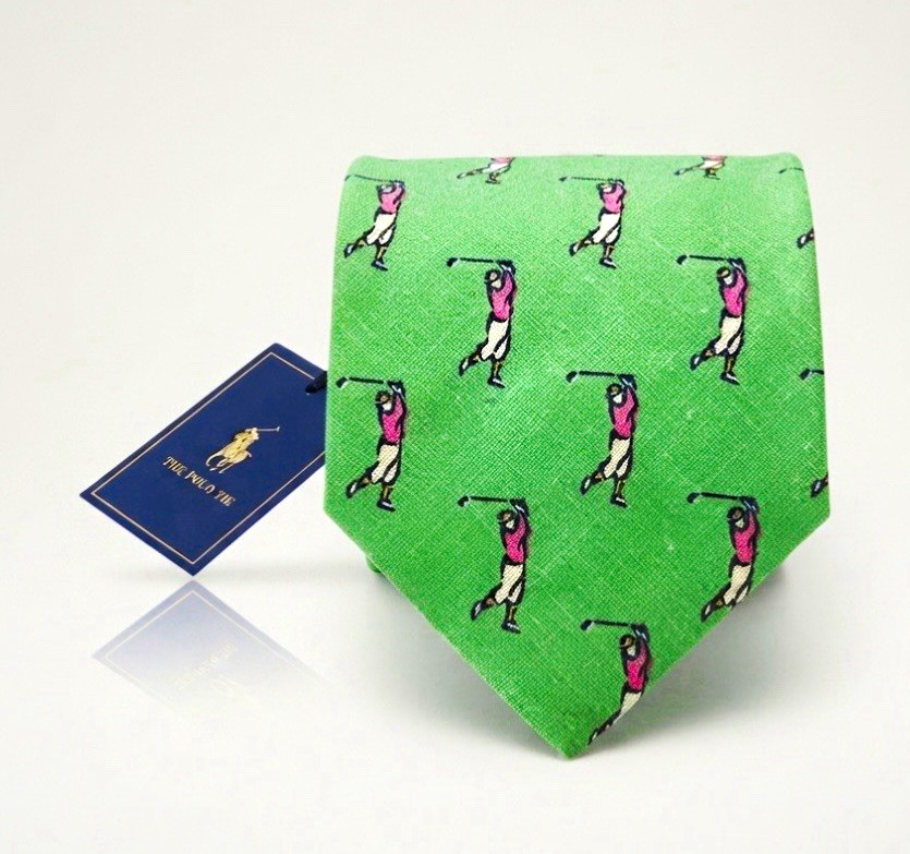 Polo Ralph Lauren Green Golf Novelty Woven Silk Tie Classic One Size