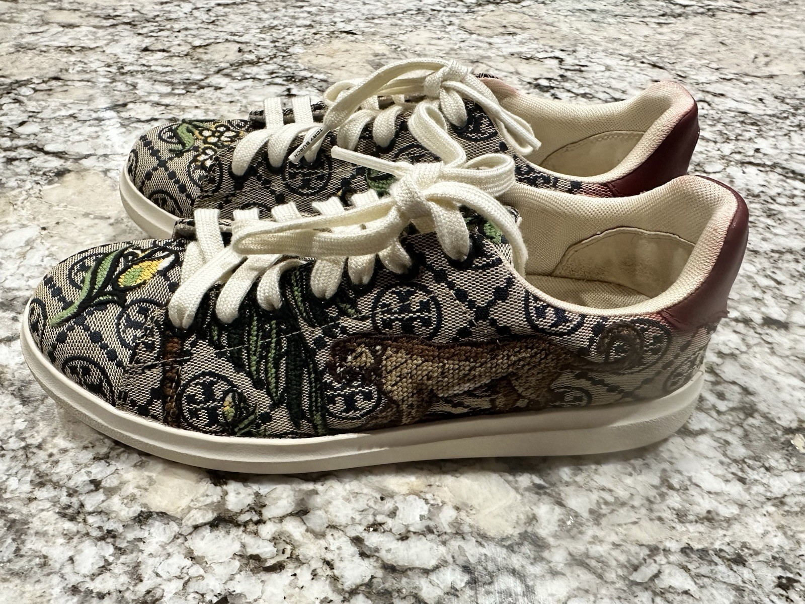 Tory Burch Howell T Monogram Jacquard Embroidered Cheetah Sneakers Women’s 7.5M