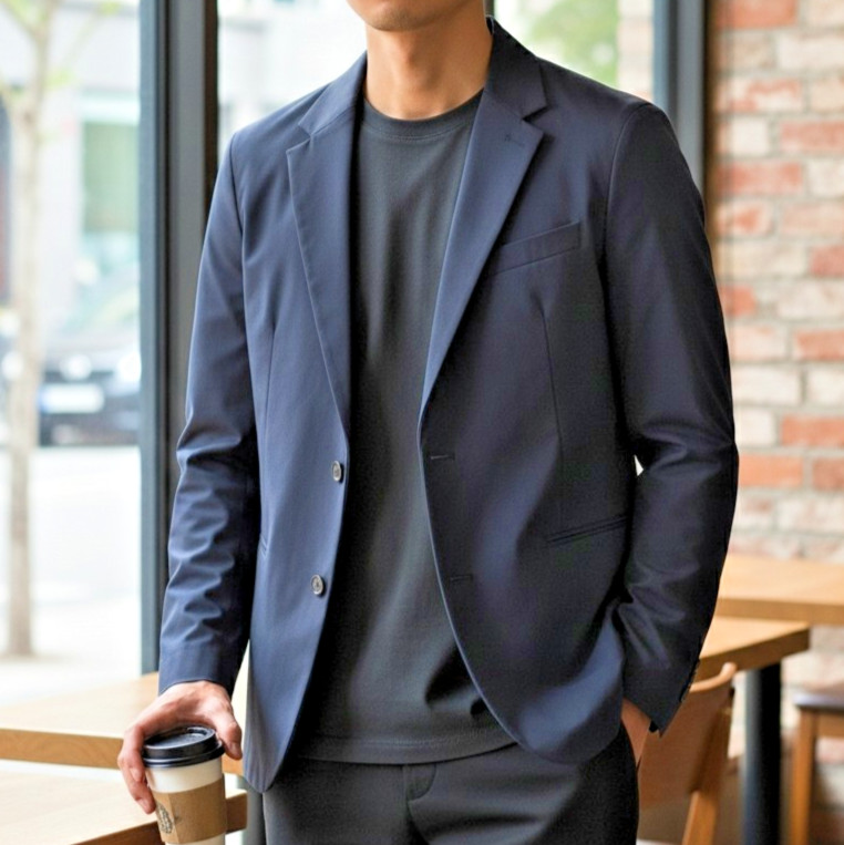 Paskho Blazer Jacket Navy Blue Stretch Modern Pockets New with Tags Mens Med