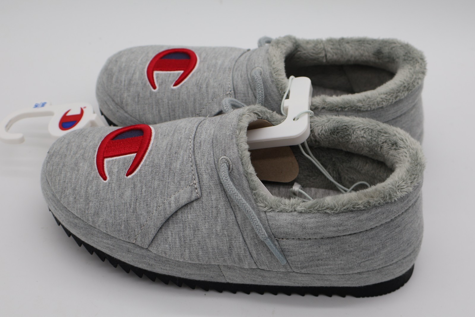 Champion Black, Blue & Grey Logo Slip-On Slippers Faux Fur Lined Non-Slip W9/M7