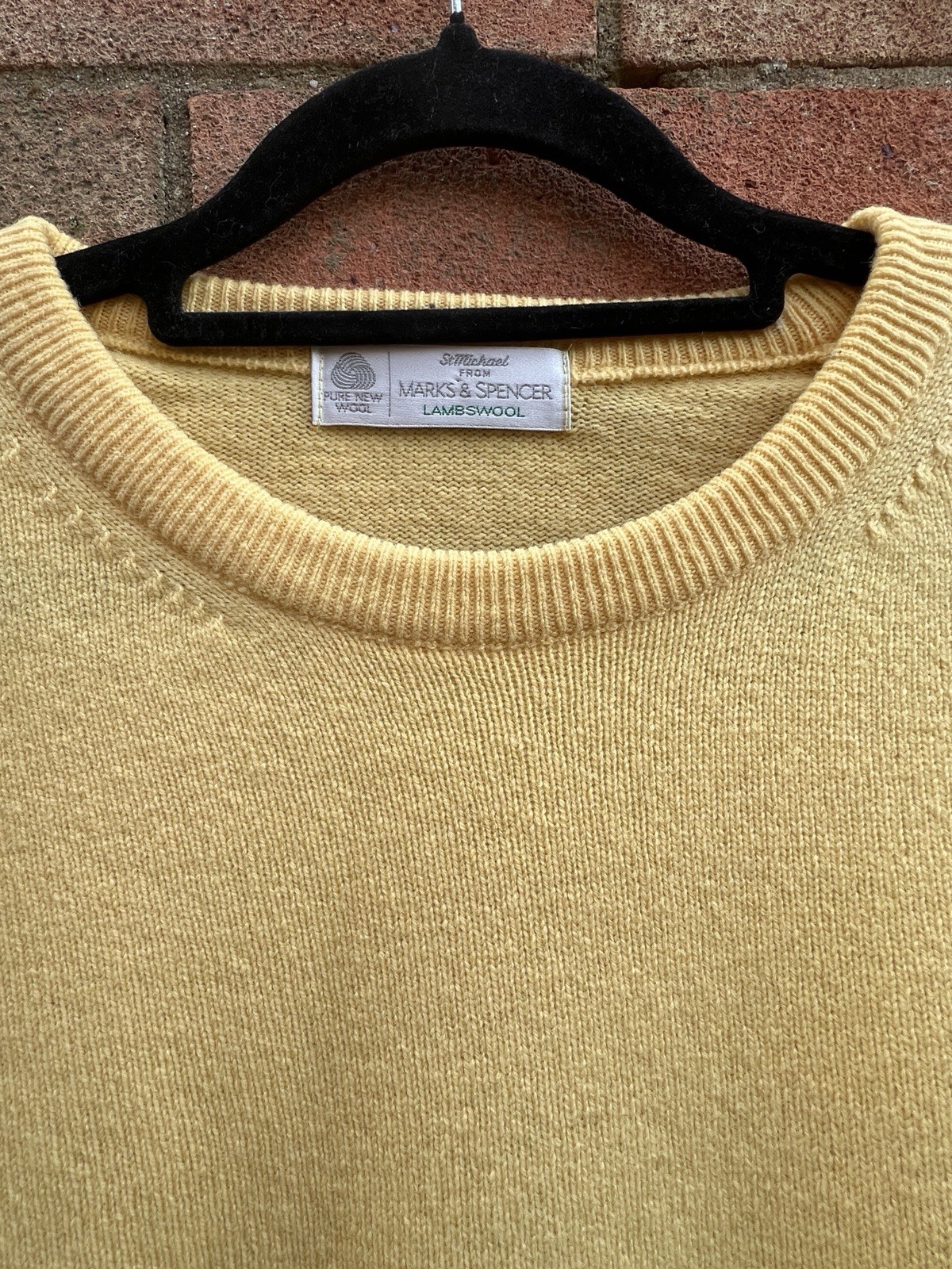 St Michael M&S 100% Lambs Wool Yellow Crew Neck Jumper Size XL 44-46 Inch Chest