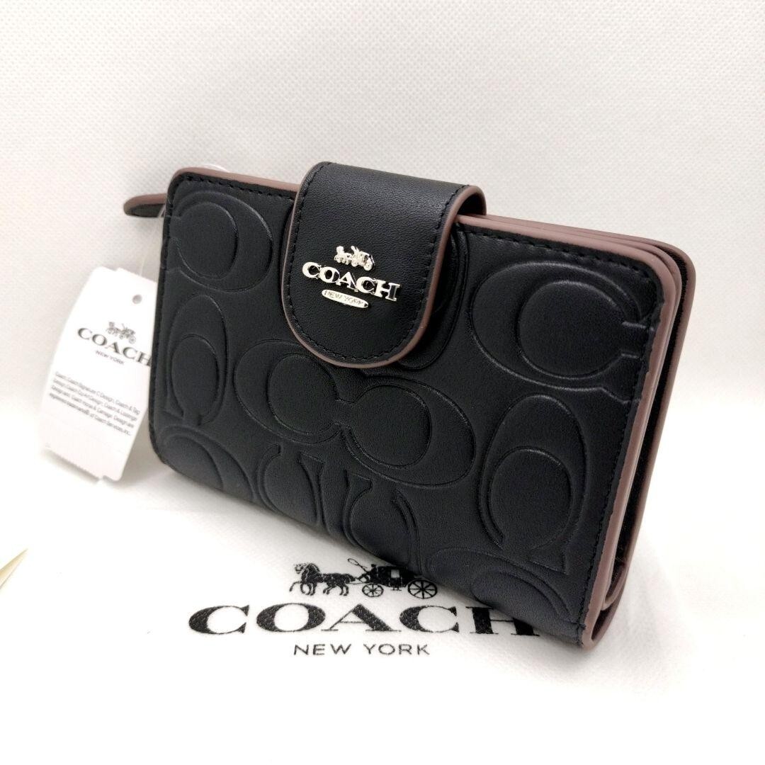 COACH Medium Corner Zip Wallet With Signature Black CM241 outlet F/S JP New