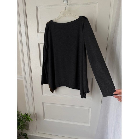 Alembika Tunic Top Lagenlook Boho Indie Long Sleeve Black Brown Colorblock 2