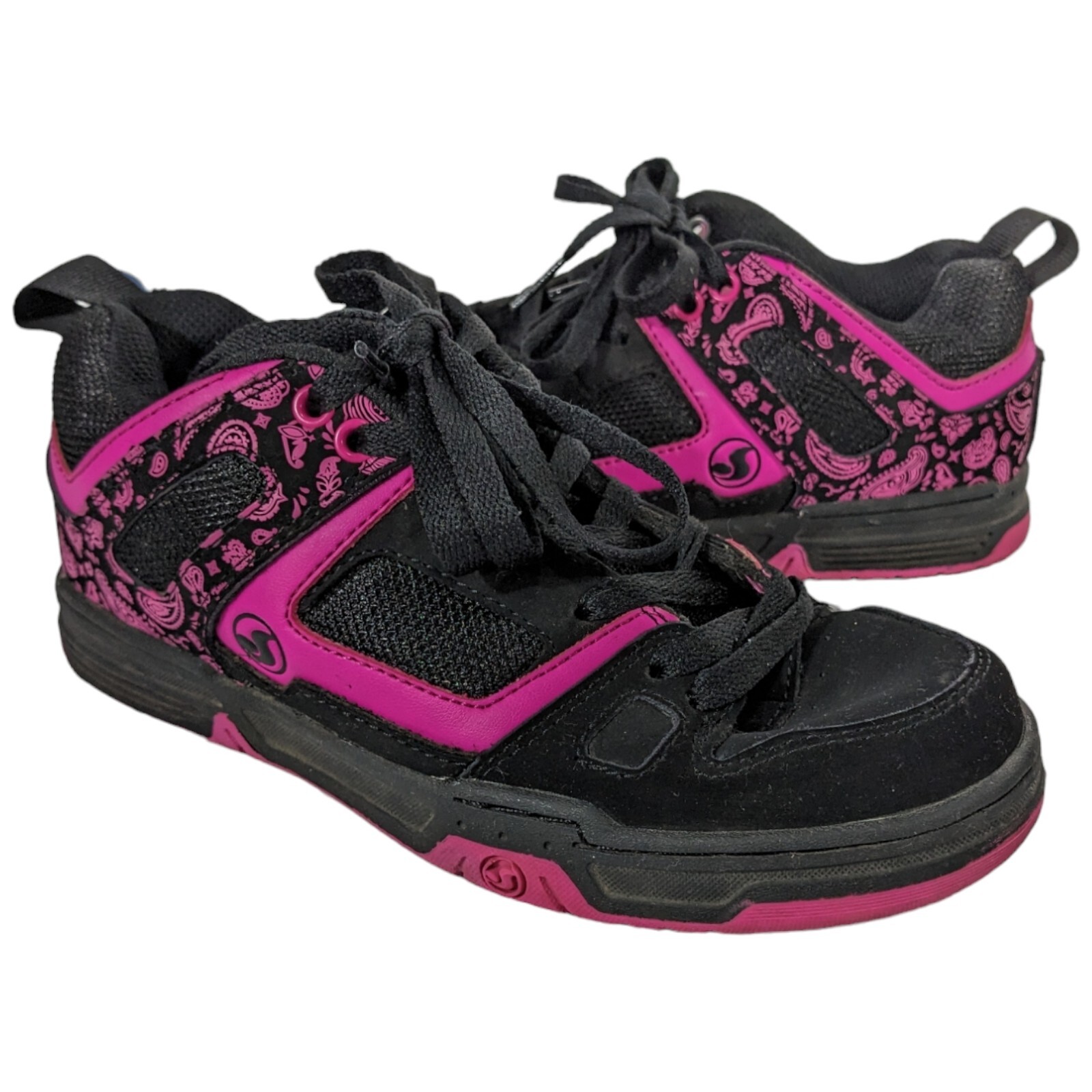 Womens Skateboarding Shoes sz 5.5 DVS Gambol Black Pink Low Top Sneaker Paisley