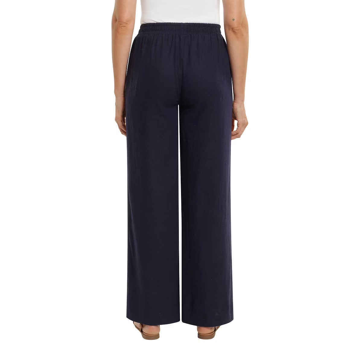 Briggs Women’s Linen Blend Pull-On Pant Wide Relaxed Leg, Navy, Size: XL, New