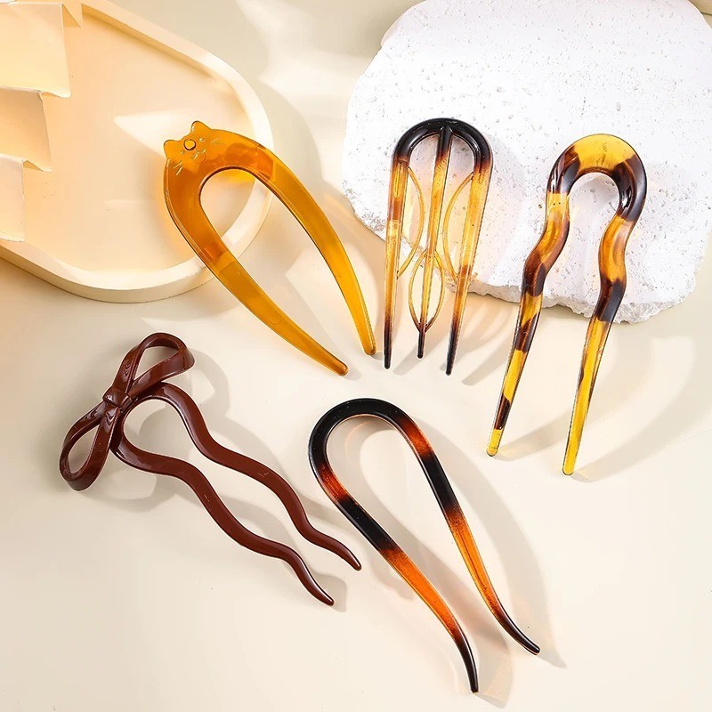 U-Shaped Hair Fork Tortoiseshell Acetate Acrylic Hairpin Fashion Hair Stick