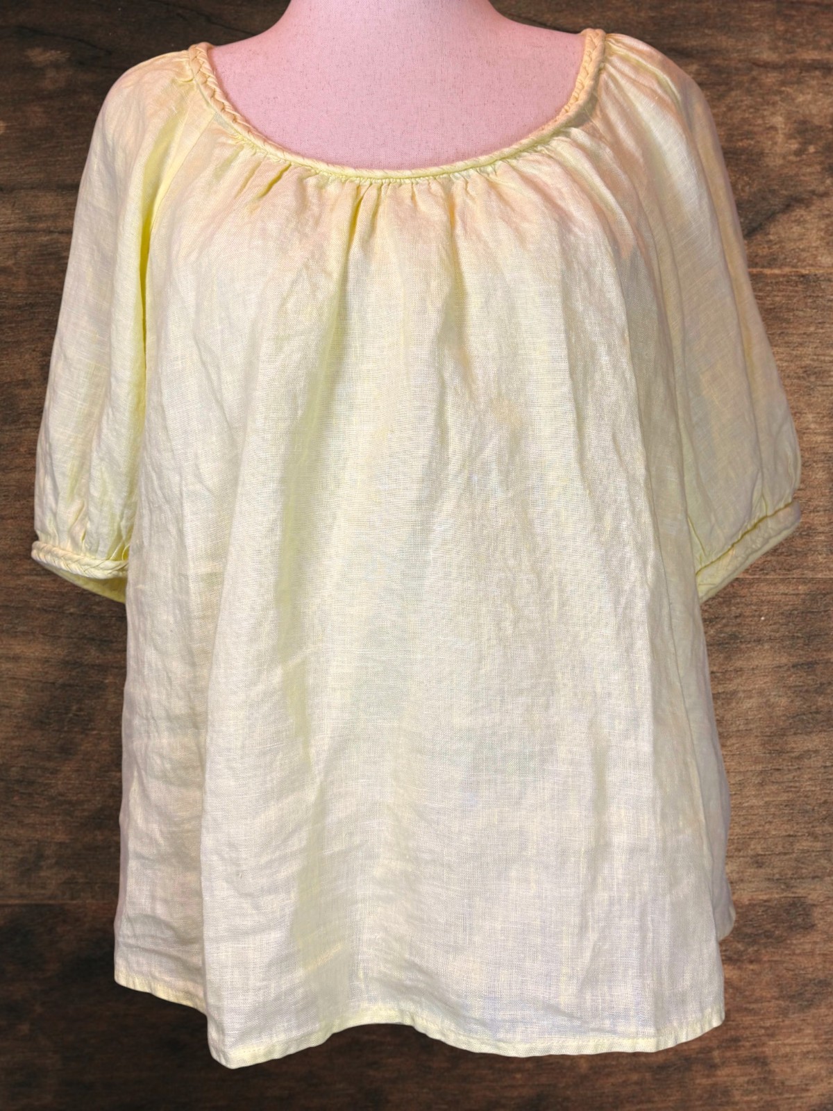 Lilly Pulitzer Calais 100% Linen Blouse Women’s XL Braided Trim Lemon Yellow