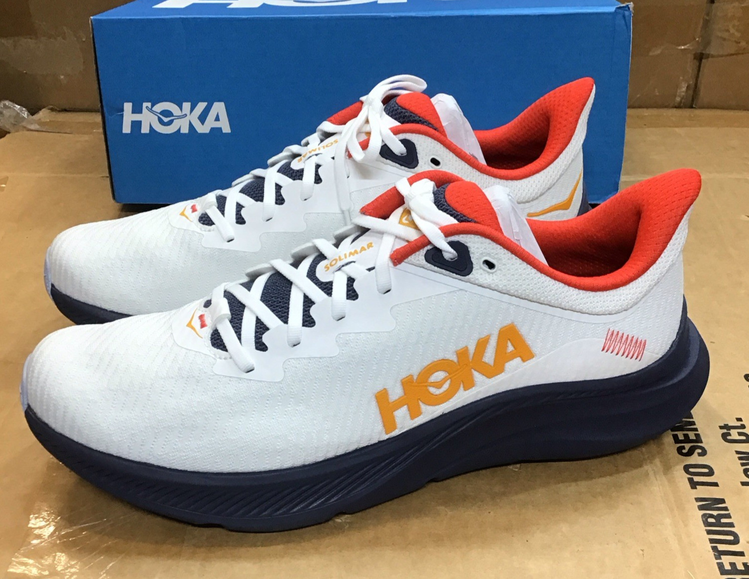 Hoka One One Solimar White Navy Running Shoes Mens 1123074 WTNT