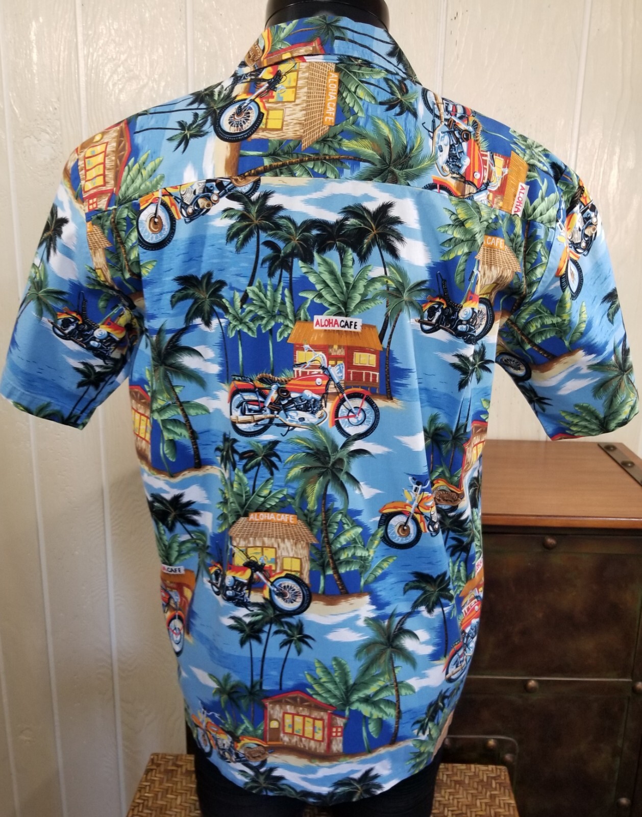 Aloha Republic Hawaiian Aloha Cafe Motorcycle Cotton Button Up Shirt Men’s Sz L