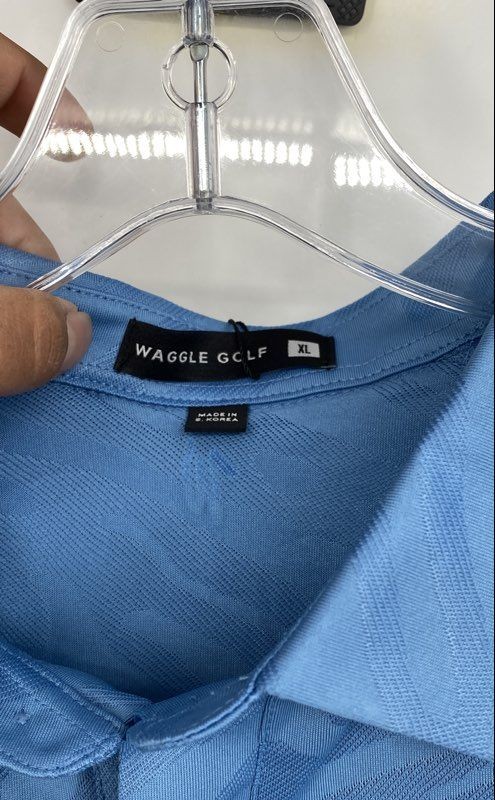 Waggle Mens Blue Short Sleeve Collared Logo Golf Polo Shirt Size XL