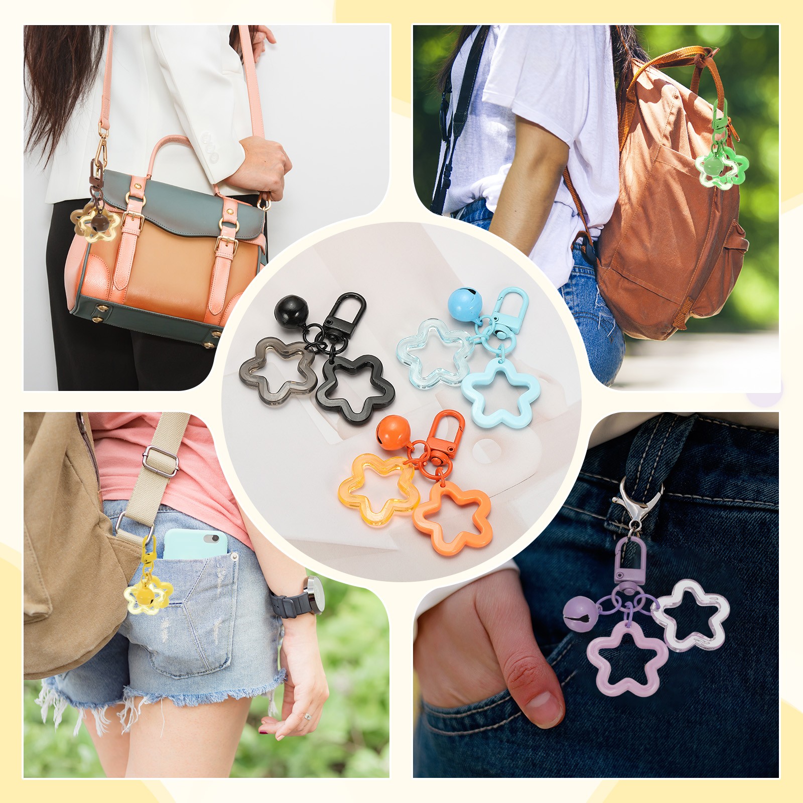 10Pcs Star Keychain, Keychain Charms, White/Black/Brown
