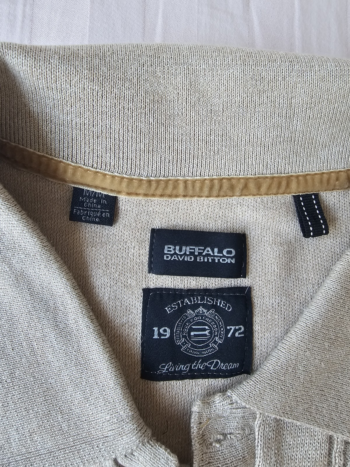Buffalo David Bitton Men’s Button Knit Polo Tan Size M – Heavy Fabric