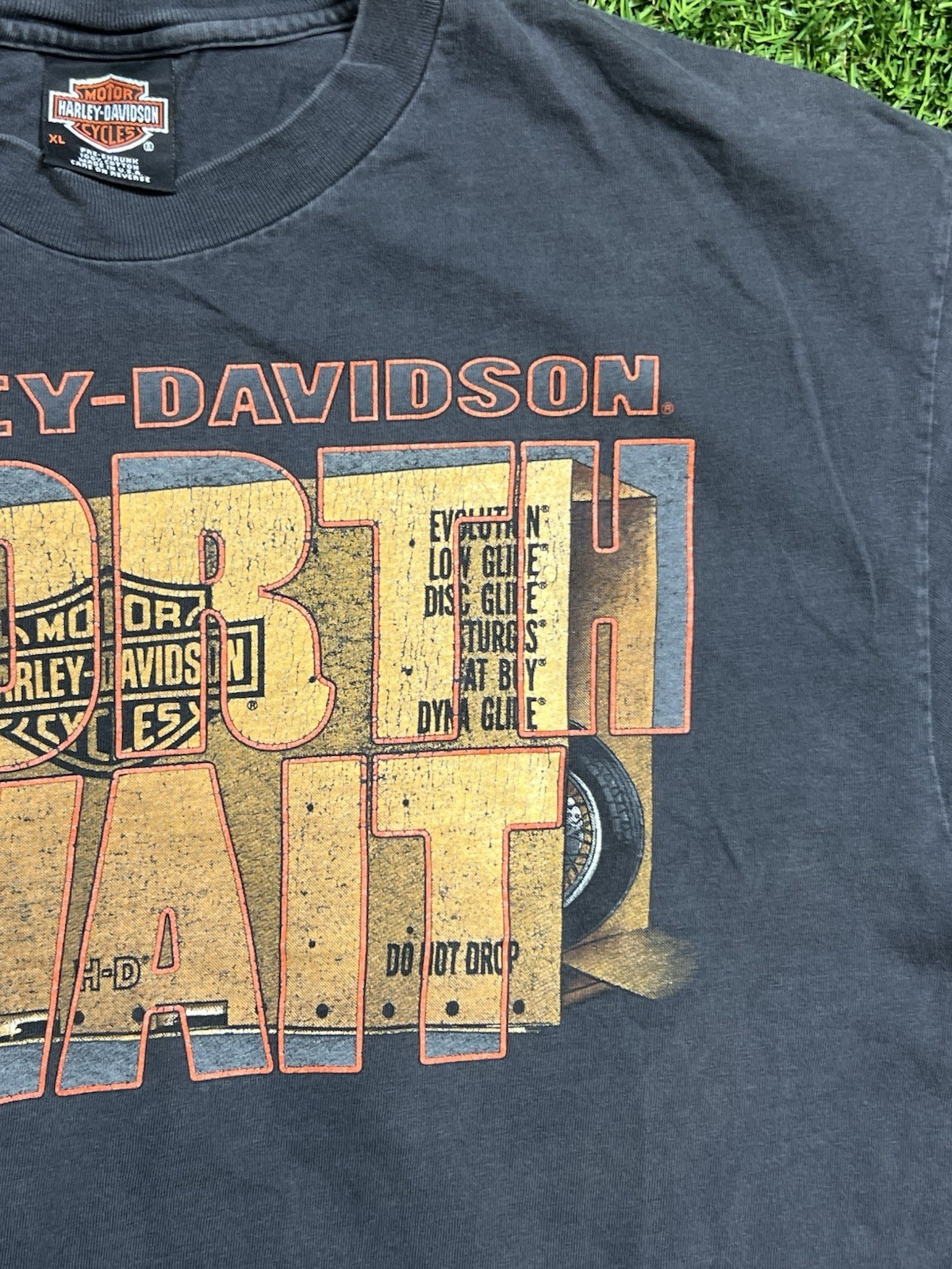 Harley Davidson Worth The Wait T-Shirt Men’s XL Faded Black USA Vintage 90s
