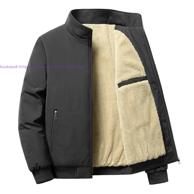 Men’s Stand Collar Fleece Lined Jacket Winter Warm Zip Up Outwear Casual Coat