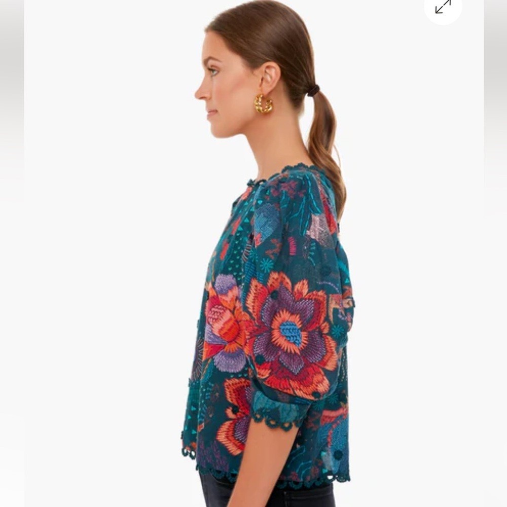 Farm Rio River Creatures Women’s Floral Blouse Size XS