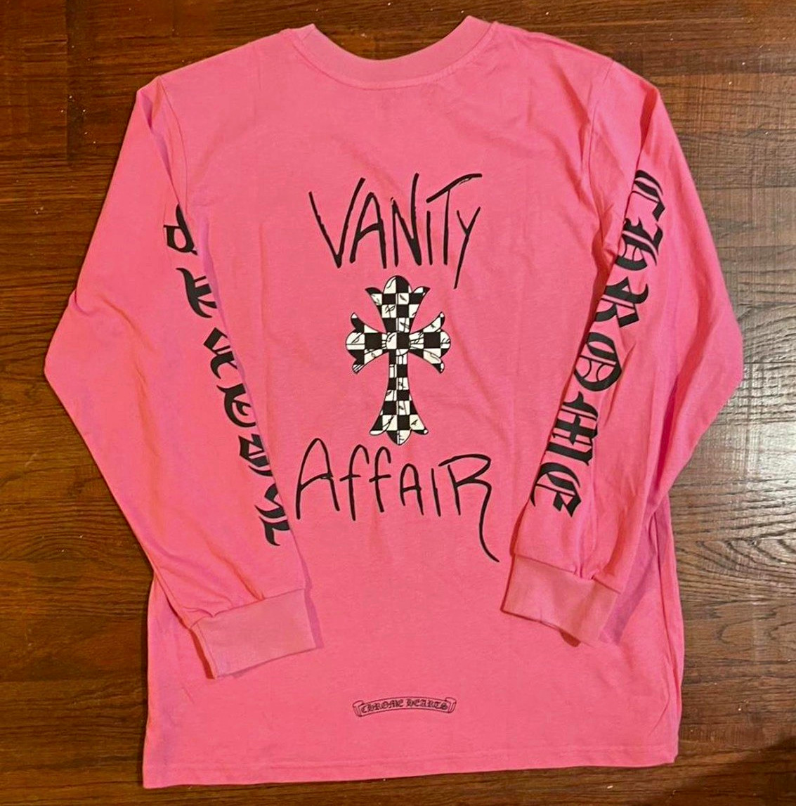 Chrome Hearts Vanity Affair Cross Graphic Pink Long Sleeve Crew Neck Tee S