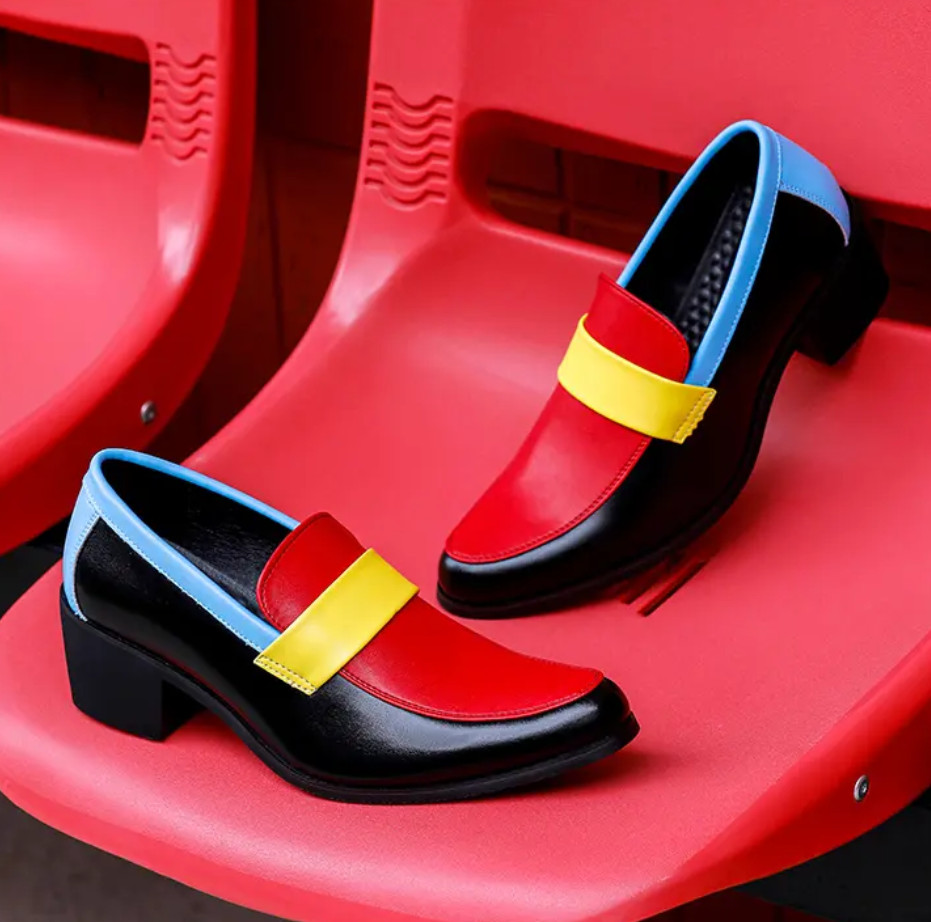 Mens Mid Block Heel Slip On Business Colorful Fashion Party Cuban Shoes New
