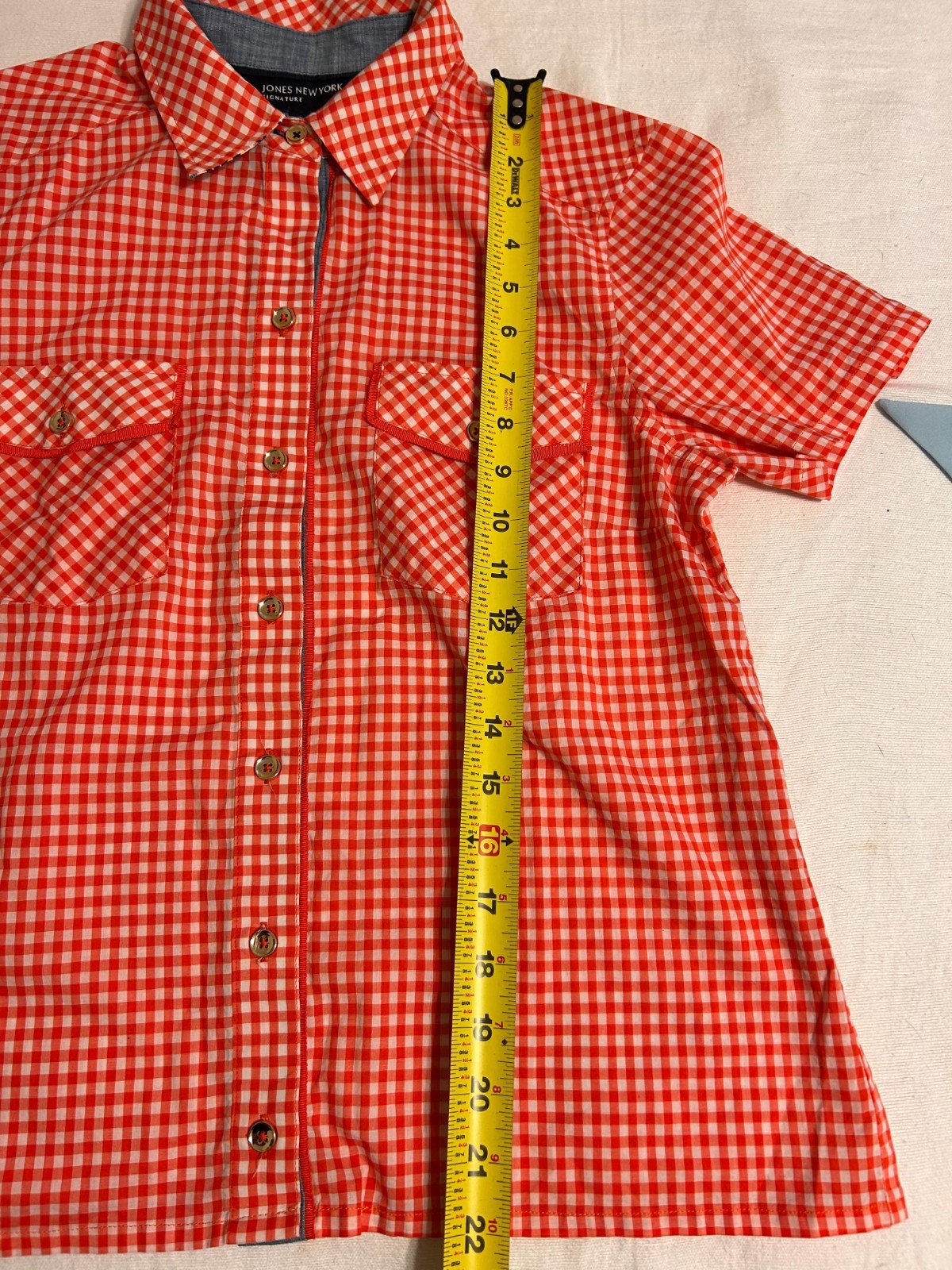 Jones New York Signature Red Gingham Easy Care Cotton Shirt S Button-up SS